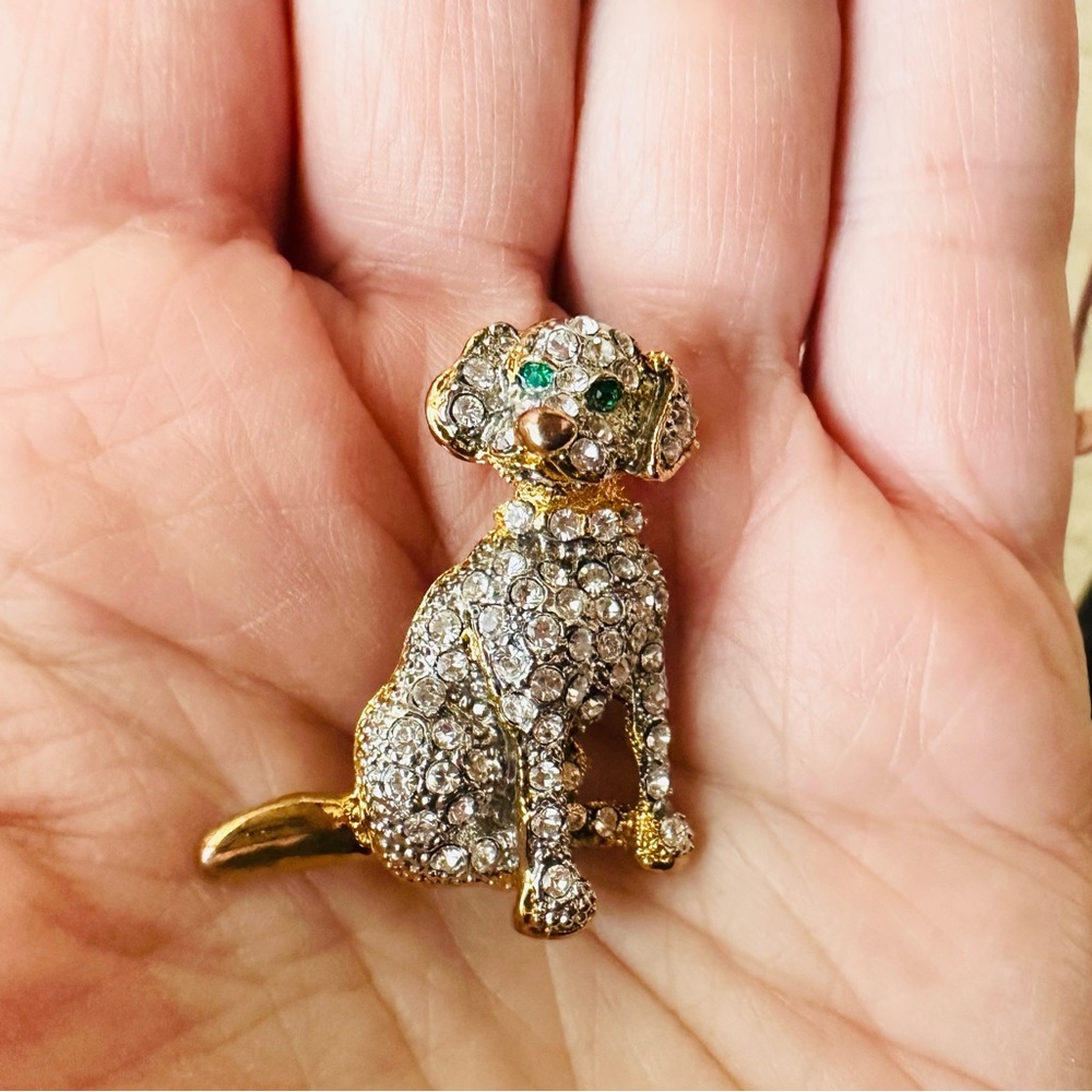 Vintage Crystal Dog Pin Brooch Gold Tone - Picture 3 of 10